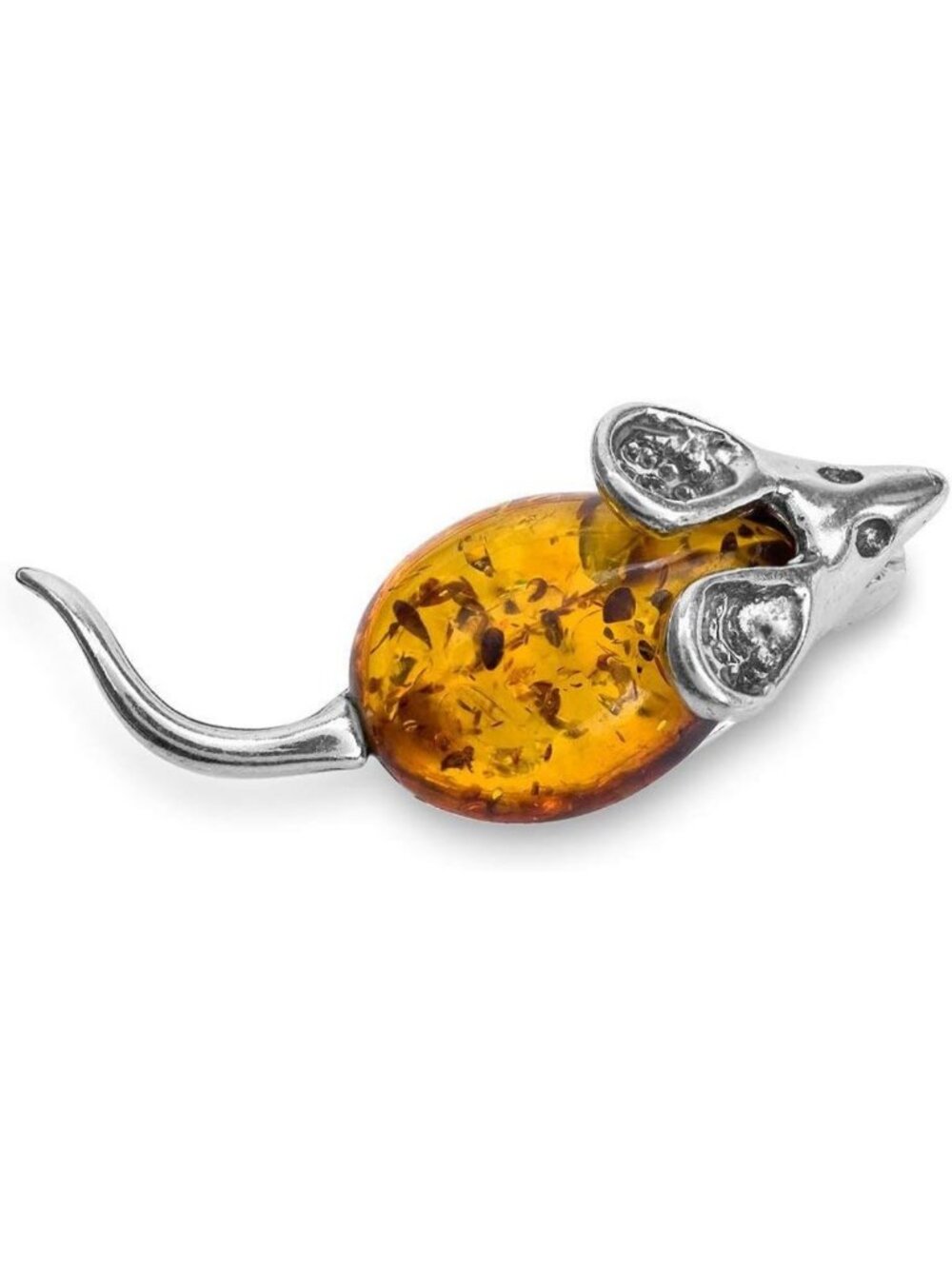 Amber Sterling Silver Small Happy Mouse Brooch Pin - Cute Animal Jewelry